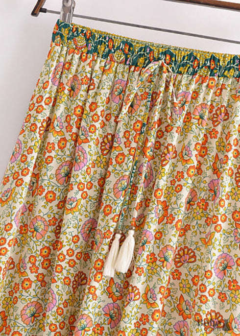 Boho Skirts in Esme Flower in Yellow Green For Women
